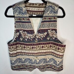 Elegant Women's Patterned Vest - Blue, Brown, Cream